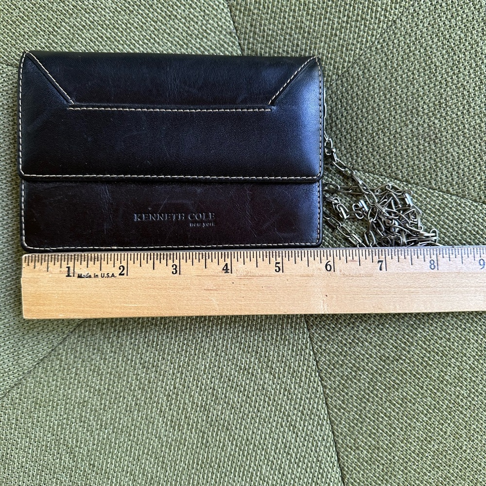 Kenneth Cole Black Leather Super-Mini Bag Edgy Silver-tone Chain Strap Minimal - Picture 9 of 16